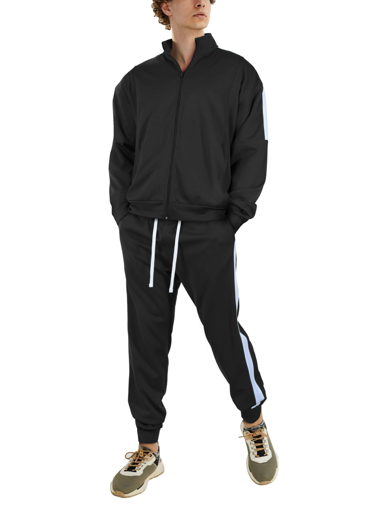 Hat and Beyond Mens Made in USA Premium Track Jacket & Pants Striped Sweatsuit Athletic Casual Essentials Gym