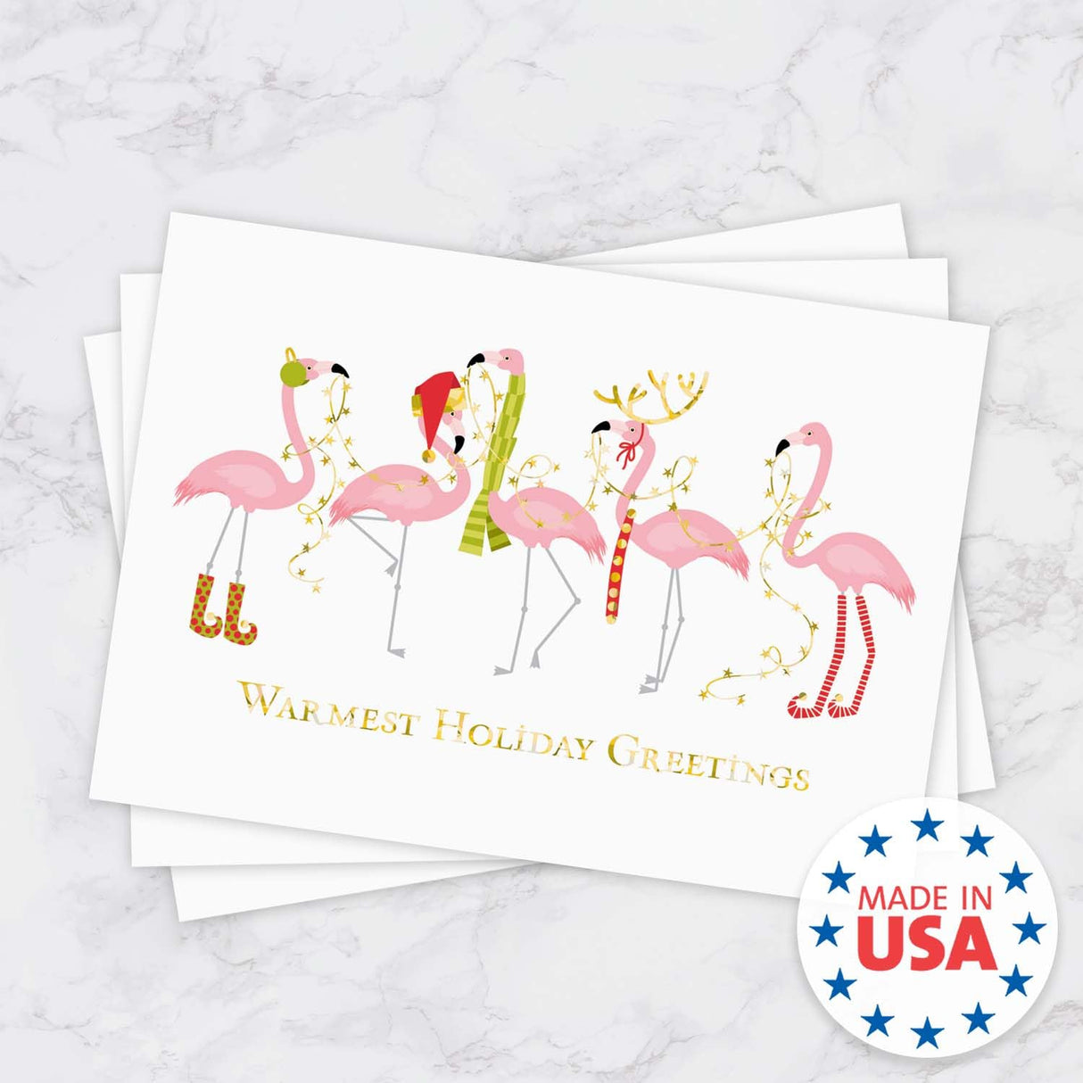 Masterpiece Sparkling Santa Christmas Cards / 16 Festive Holiday Cards Set With White Envelopes / 5 5/8" x 7 7/8" Winter Gold Foil Greeting Cards With Inside Verse/Made In The USA