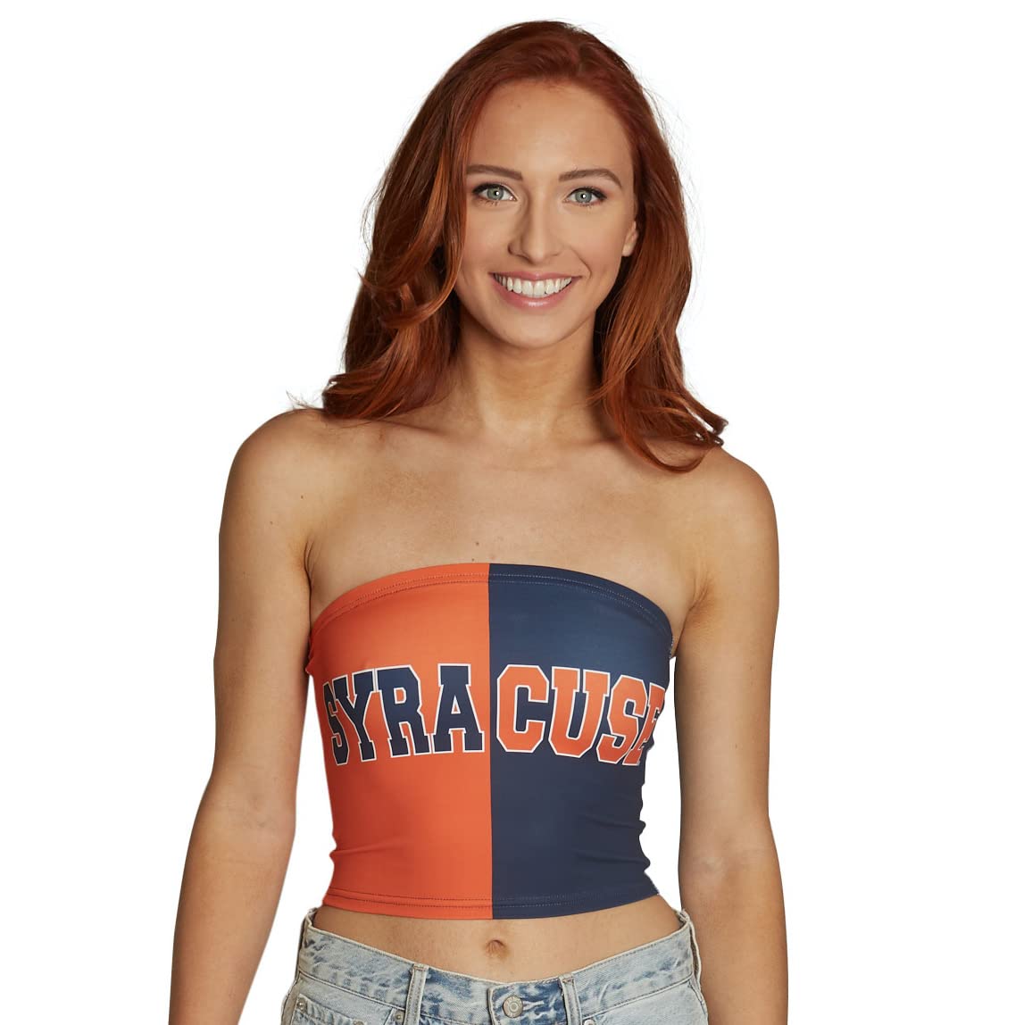 Lojobands Women's Tailgate Outfit College Two Tone Color Block Tube Top Made in USA One Size Fits Most