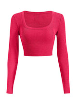 Sweet Hearts Long Sleeve Crop Tops for Women- Ribbed Cute Cropped Top Square Neck Casual Basic Shirt Made in USA