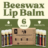 USDA Organic Lip Balm 6-Pack by Earth's Daughter Stocking Stuffers - Fruit Flavors, Beeswax, Coconut Oil, Vitamin E - Best Lip Repair Chapstick for Dry Cracked Lips - Moisturizing Lip Care