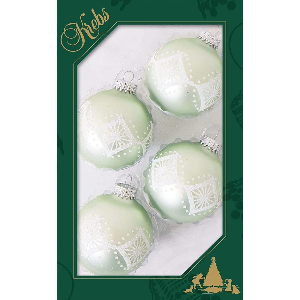 Glass Christmas Tree Ornaments - 67mm/2.625" [4 Pieces] Decorated Balls from Christmas by Krebs Seamless Hanging Holiday Decor (Frost with Blue & Silver Bethlehem Scene)