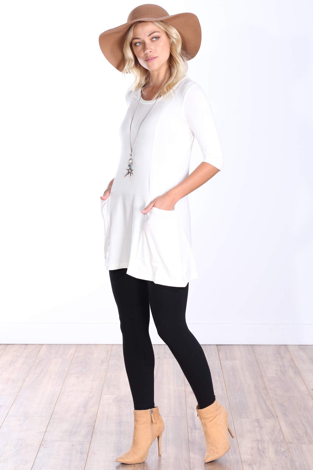 Popana Womens 3/4 Sleeve Tunic Top with Pockets - Made in USA Long Shirts to Wear with Leggings - Tunic Pullover for Women