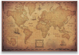 Push Pin World Map Board - With Push Pins to Mark World Travel - Handmade in Ohio, USA - Design: Golden Aged (48" x 32")