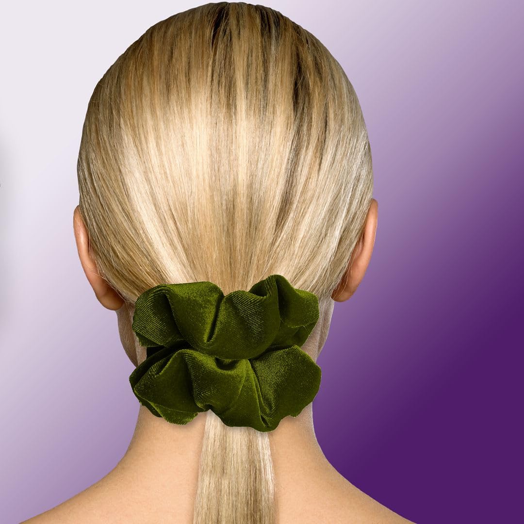 Velvet Scrunchies Jumbo Size Plush Big Ponytail Holders Thick Braided Locked Hair Big Made in the USA Green Pine