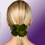 Velvet Scrunchies Jumbo Size Plush Big Ponytail Holders Thick Braided Locked Hair Big Made in the USA Green Pine