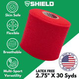 Shield Athletic Underwrap | Bulk Case 48 Rolls of PreWrap, Hair Tie, Headband, Patellar Support, Pre-Wrap Athletic Tape, 2.75" X 30 SYards, Foam Barrier Skin Protection, Flexible, Breathable Red