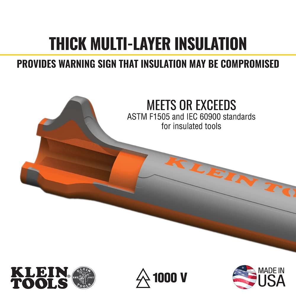 Klein Tools 1005RINS Insulated Pliers, Made in USA, Cutting / Crimping Tool for Insulated and Non-Insulated 10 to 22 AWG Wire and Connectors,1000V Rated