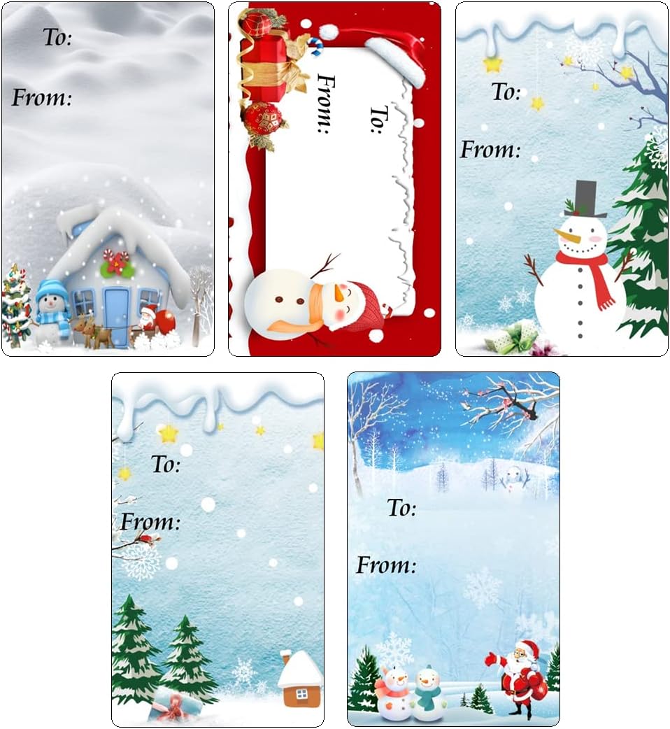 Christmas Snow Gift Tags, Self Adhesive Glossy Stickers, Xmas Present Labels. Set of 80 Labels. to and from Labels. Merry Christmas Made in USA