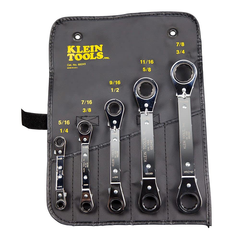 Klein Tools 68244 Fully Reversible Ratcheting Offset Box Wrench Set, 3-Piece, Made in USA