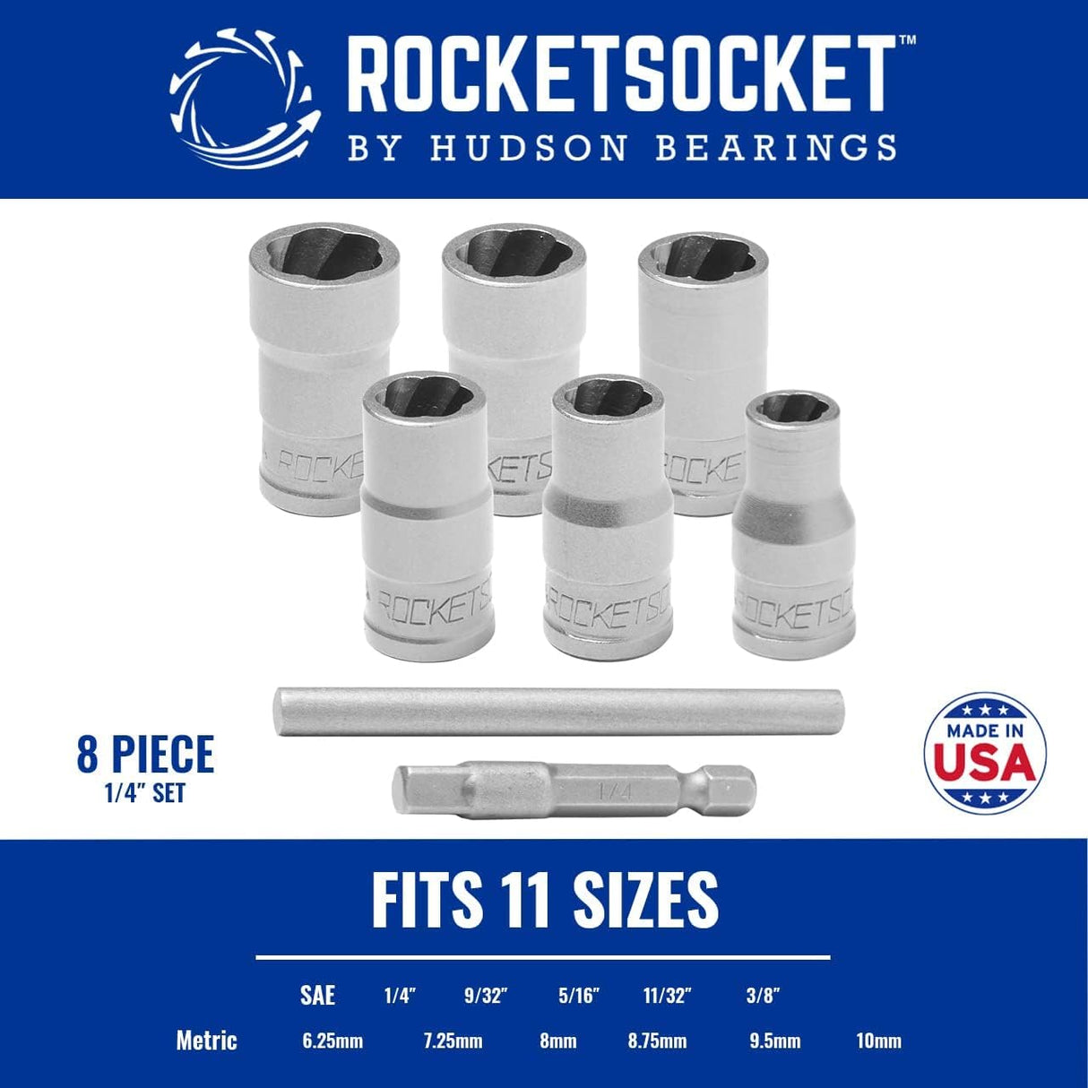 | 18 Piece ¼” Drive Bolt Lug Nut Extractor Socket Tool Set | RAZORGRIP Technology Extract Damaged Frozen Rusted Rounded-Off Bolts Nuts & Screws | Made in USA Steel