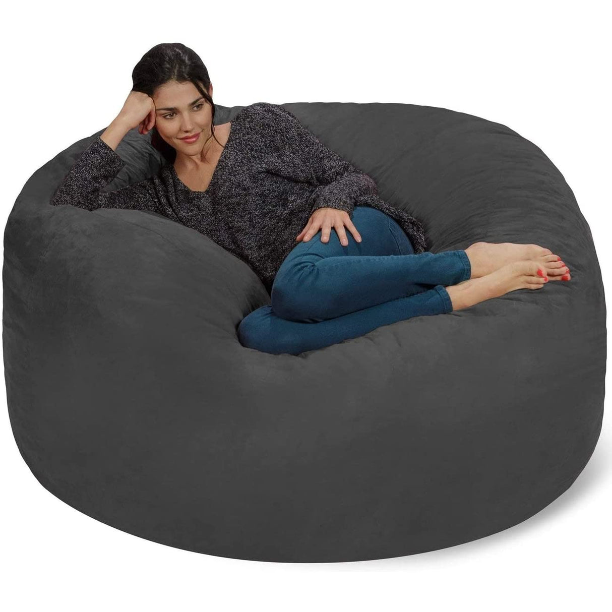 Chill Sack Bean Bag Chair: Giant 5' Memory Foam Furniture Bean Bag - Big Sofa with Soft Micro Fiber Cover - Black