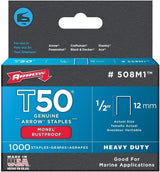 Arrow Fastener 506M1 Heavy Duty T50 Monel Staples for Marine Applications, 3/8-Inch Leg Length, 3/8-Inch Crown Size, 1000-Pack, Made in the USA