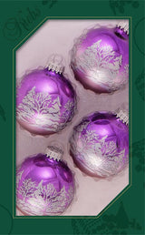 Glass Christmas Tree Ornaments - 67mm/2.625" [4 Pieces] Decorated Balls from Christmas by Krebs Seamless Hanging Holiday Decor (Frost with Blue & Silver Bethlehem Scene)