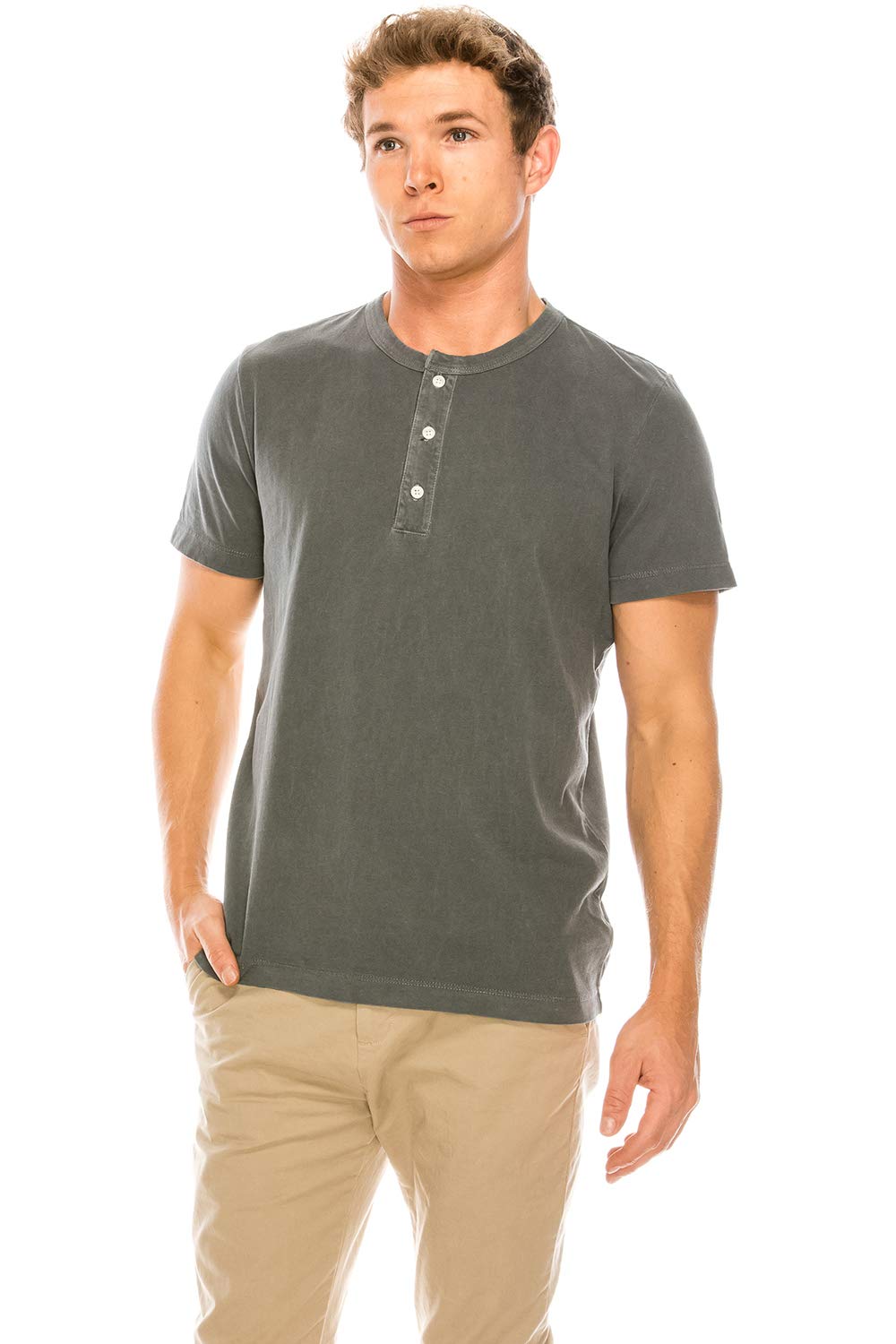 YURO-K Men's Garment Dyed Premium Cotton Classic Short Sleeve Henley with Binded Neck T-Shirt Small - 2X Large