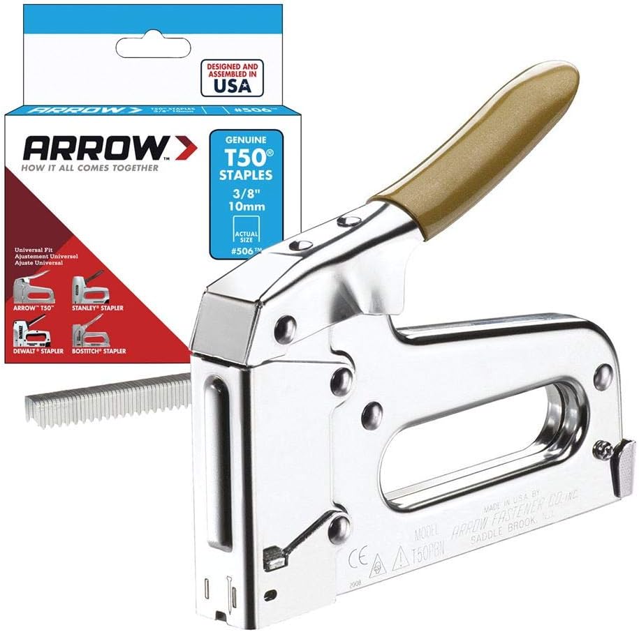 Arrow T50PBN Heavy Duty Manual 2-in-1 Staple Gun and Brad Nailer for Upholstery, Framing, Insulation, Crafts, and Furniture, Silver. Made in the USA