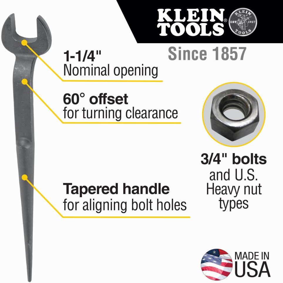 Klein Tools 3212 Spud Wrench 3/4-Inch Bolt for Heavy Nut, Made in USA