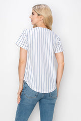 YURO-K Women's White Pinstripe Baseball Jersey/Made in Los Angeles