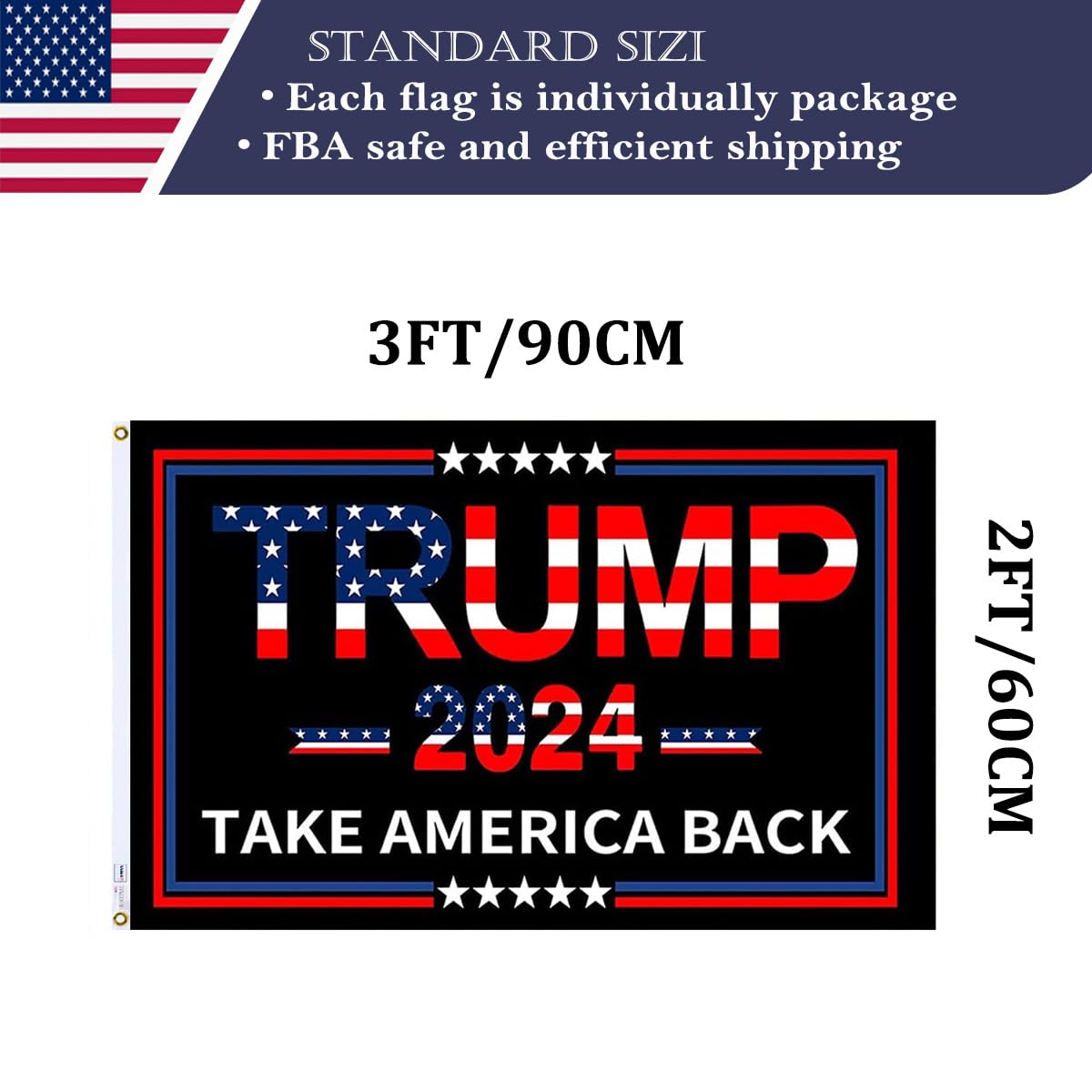 Double Sided Red Trump 2024 Flag 3x5 Made in USA Outdoor Heavy Duty 3 Ply Polyester Trump Take America Back Flag with White Starting Tape and 2 Brass Grommets