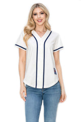 YURO-K Women's Cotton White Color Baseball Jersey with Piping/Made in Los Angeles