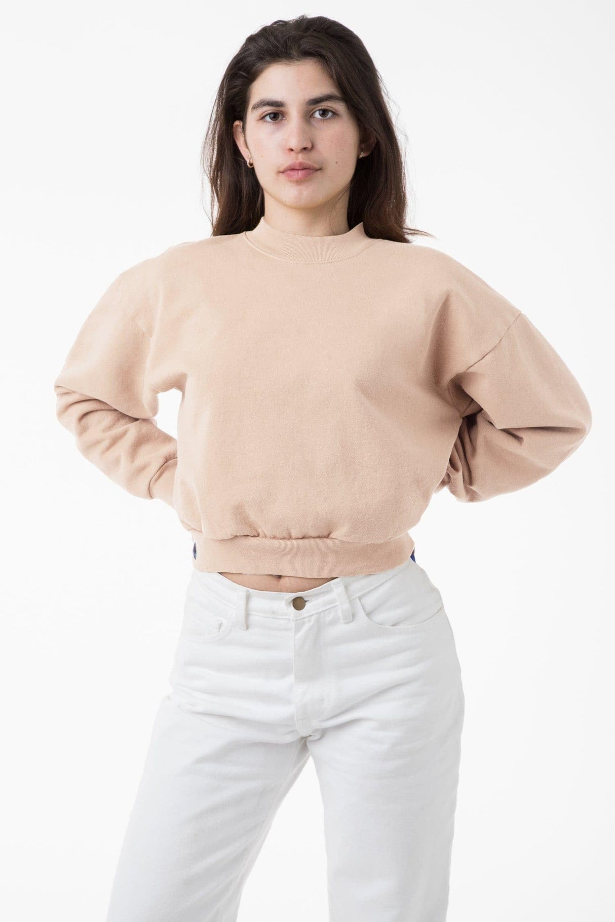 Los Angeles Apparel Heavy Fleece Cropped Mock Neck Pullover (Garment Dye)