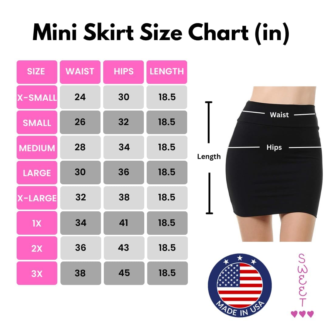 Sweet Hearts Mini Pencil Skirt for Women- Above Knee Basic Basic Bodycon Skirt Made in USA