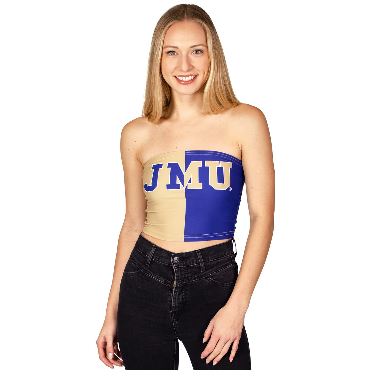 Lojobands Women's Tailgate Outfit College Two Tone Color Block Tube Top Made in USA One Size Fits Most