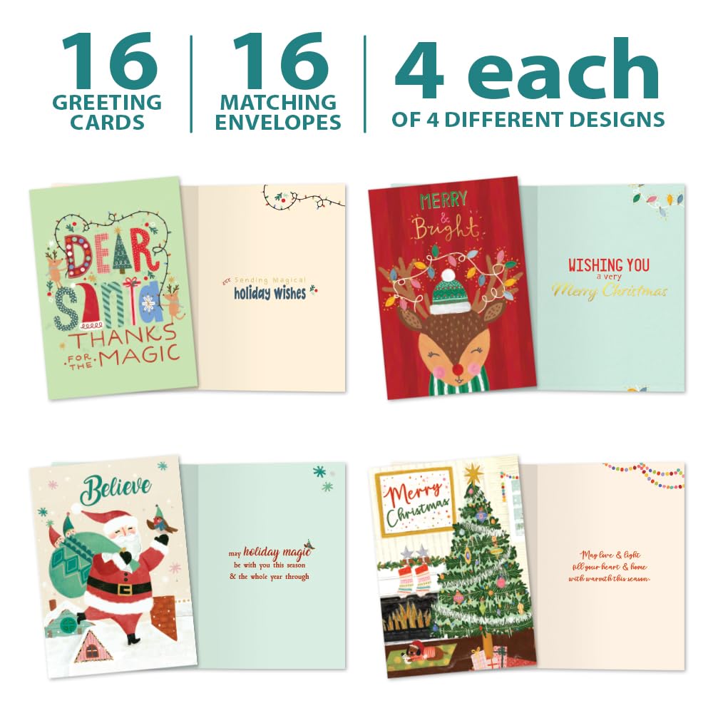 Tree-Free Greetings - Christmas Greeting Cards - Artful Designs - 16 Assortment Cards + Matching Envelopes - Made in USA - 100% Recycled Paper - 5"x7" - Christmas Critters (GP54096)