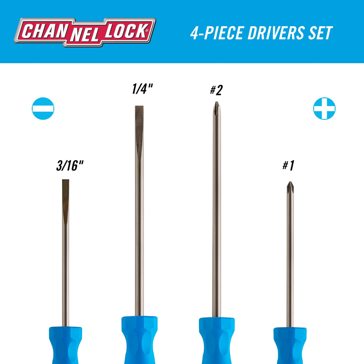 CHANNELLOCK S144H 1/4 x 4-inch Professional Slotted Screwdriver, Magnetic Tip, Made in USA, Molded Tri-Lobe Grip