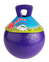 Jolly Pets Tug-n-Toss Heavy Duty Dog Toy Ball with Handle, 8 Inches/Large, Blueberry