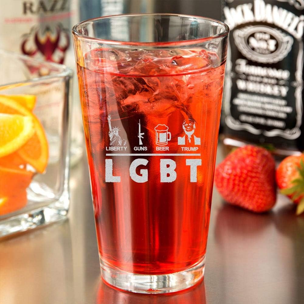 LGBT Liberty 2A Beer Trump | 16 oz Unique Beer Mug | Patriotic Old Fashioned Beer Tasting Pint Glasses For Men | Retirement Gifts For Men | Made In USA