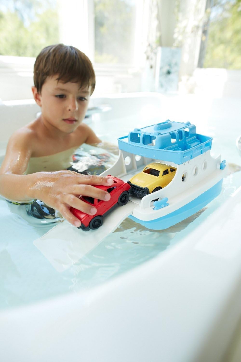 Green Toys Ferry Boat with Mini Cars Bathtub Toy, Blue/White, Standard