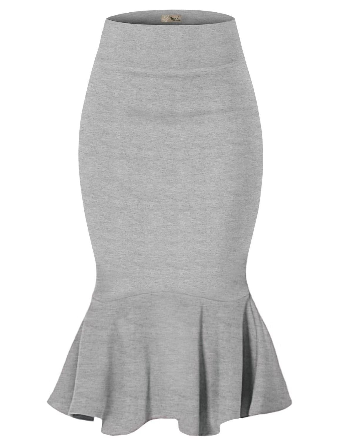 Hybrid & Company Womens Premium Nylon Ponte Stretch Office Fishtail Pencil Skirt High Waist Made in The USA Below Knee