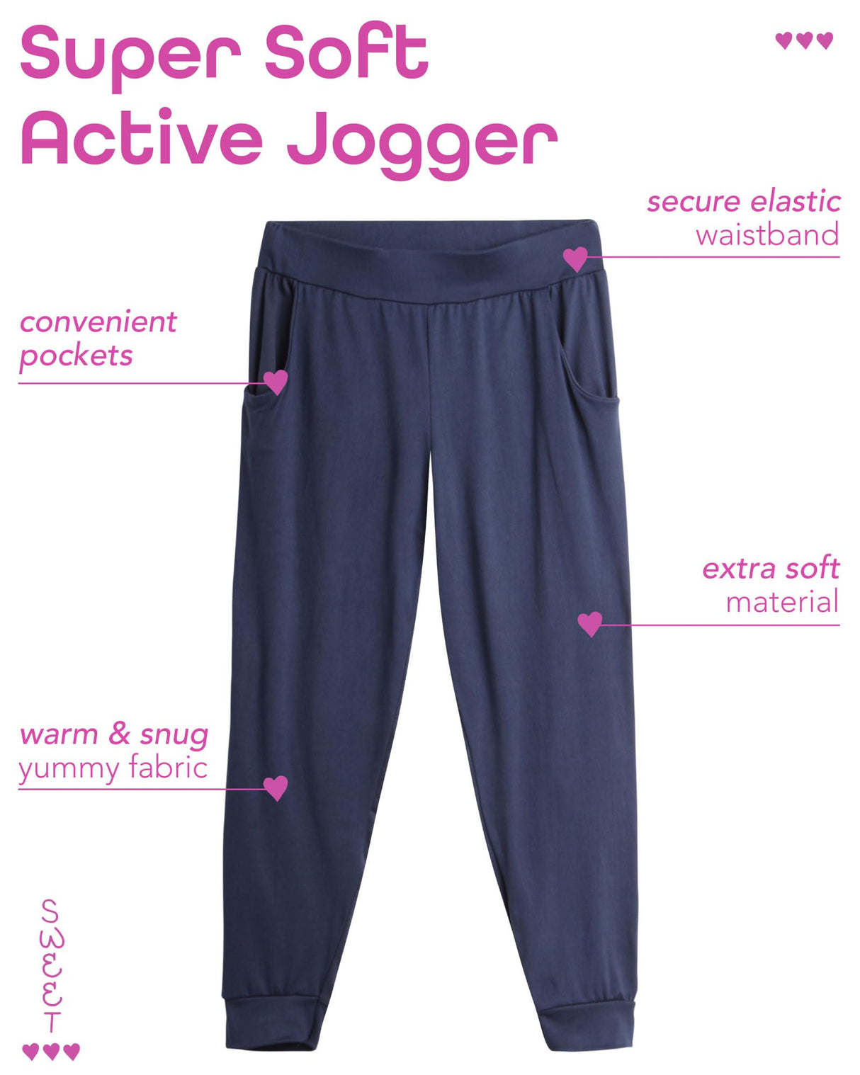 Sweet Hearts Girls' Sweatpants - 3 Pack Performance Jogger Pants with Pockets - High Waisted Jogger Sweatpants: Made in USA