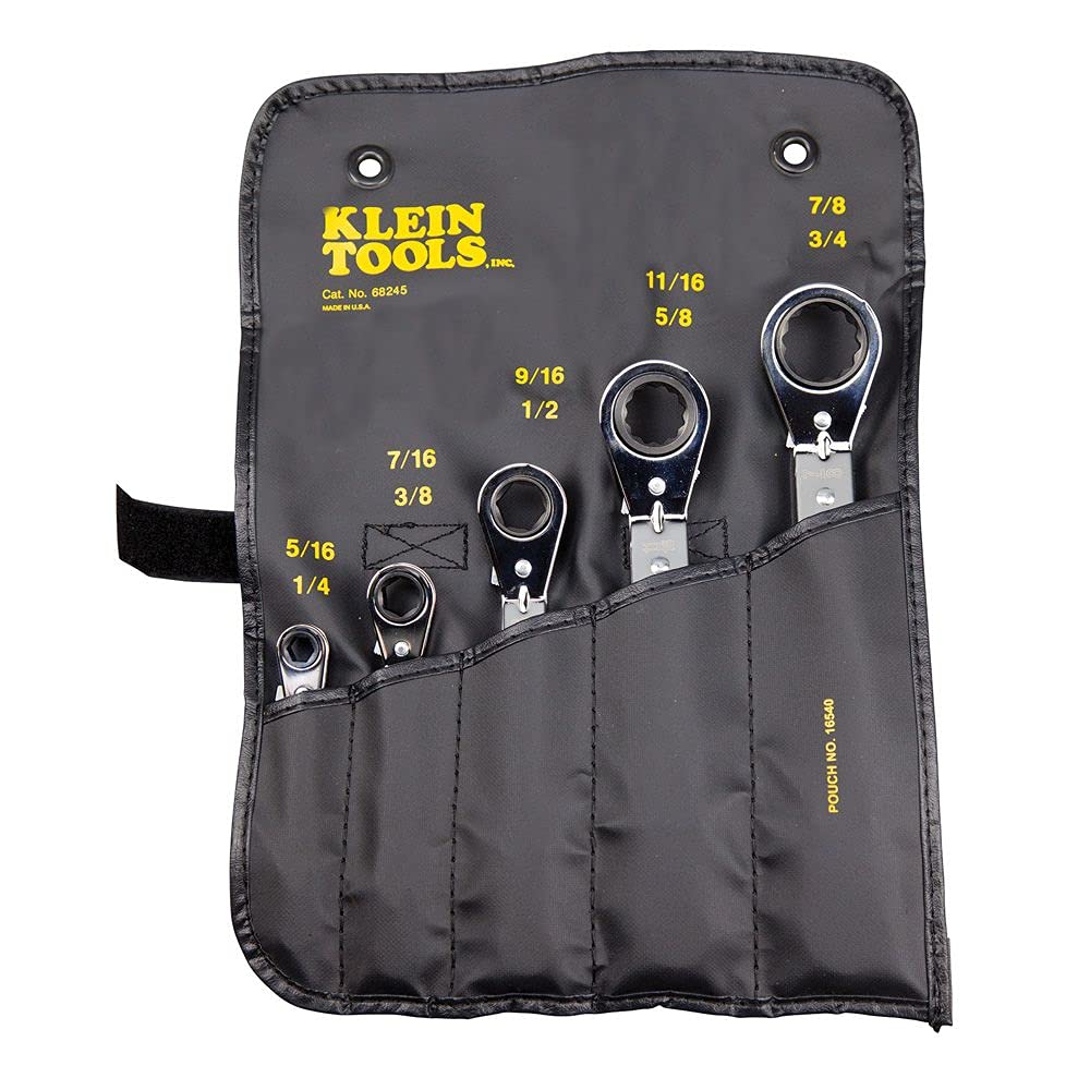 Klein Tools 68244 Fully Reversible Ratcheting Offset Box Wrench Set, 3-Piece, Made in USA