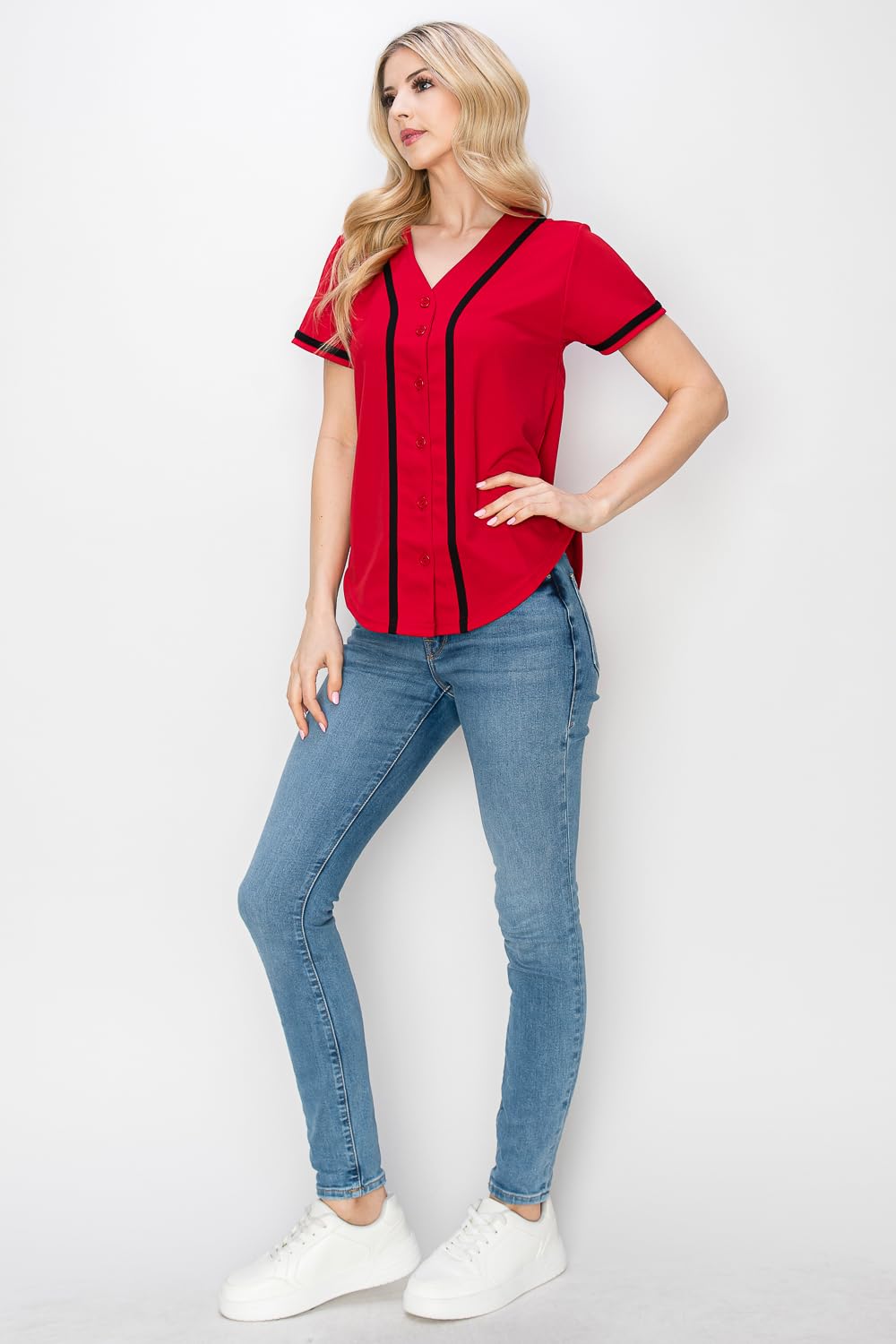 YURO-K Women's Solid Colors Baseball Jersey with Piping/Made in Los Angeles