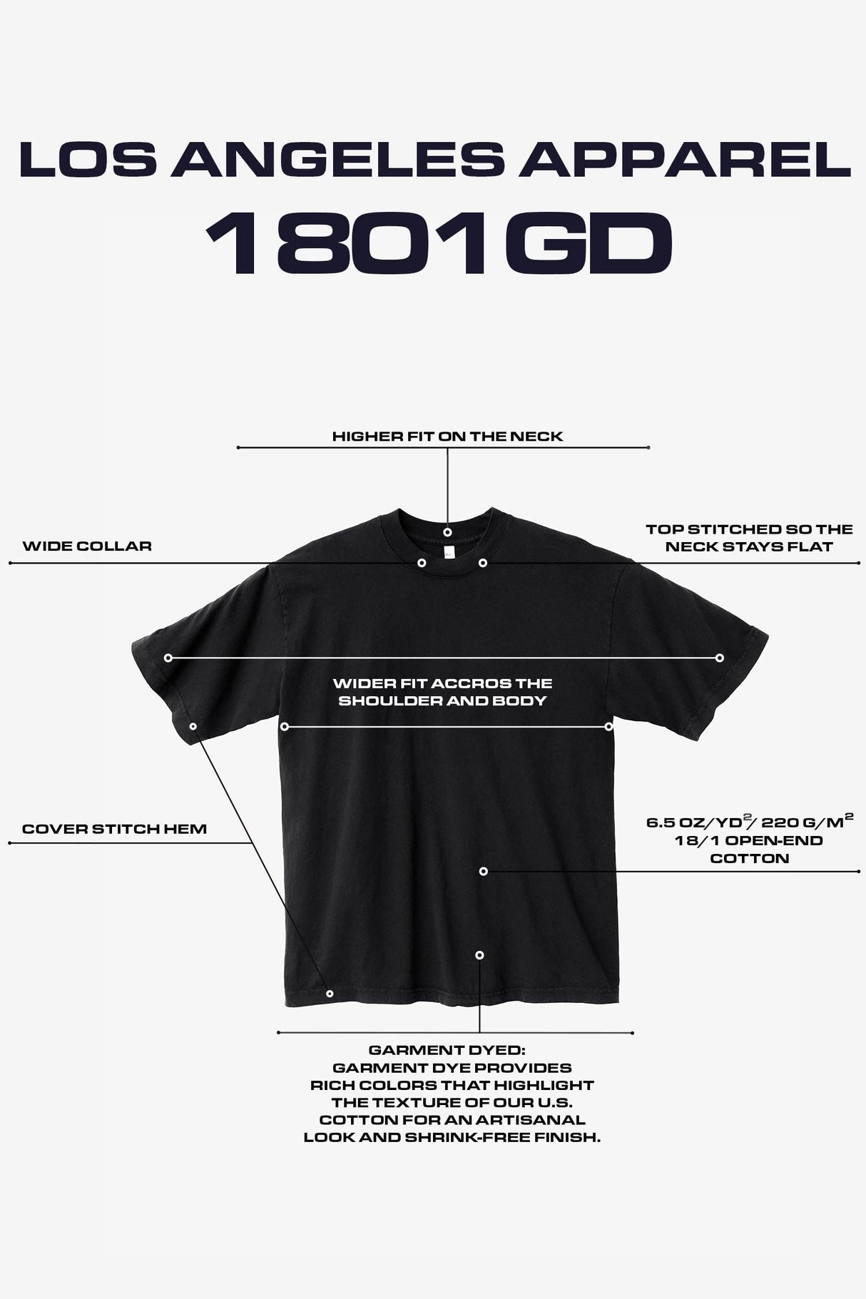 1801 - 6.5oz T-Shirt, Made In USA, Garment-Dyed, Shrink-Free, Relaxed Fit