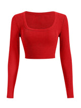Sweet Hearts Long Sleeve Crop Tops for Women- Ribbed Cute Cropped Top Square Neck Casual Basic Shirt Made in USA