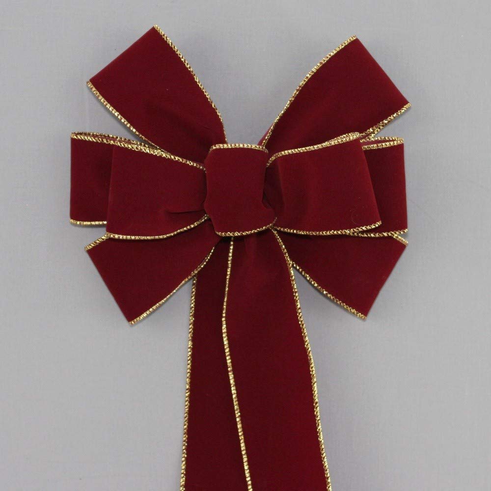 Ivory Brushed Velvet Gold Lame Backed Wire Edge Christmas Bow - Handcrafted in USA (8 inch bow)