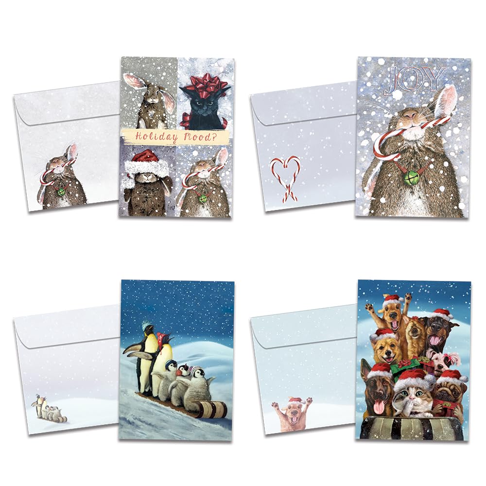 Tree-Free Greetings - Christmas Greeting Cards - Artful Designs - 16 Assortment Cards + Matching Envelopes - Made in USA - 100% Recycled Paper - 5"x7" - Christmas Critters (GP54096)