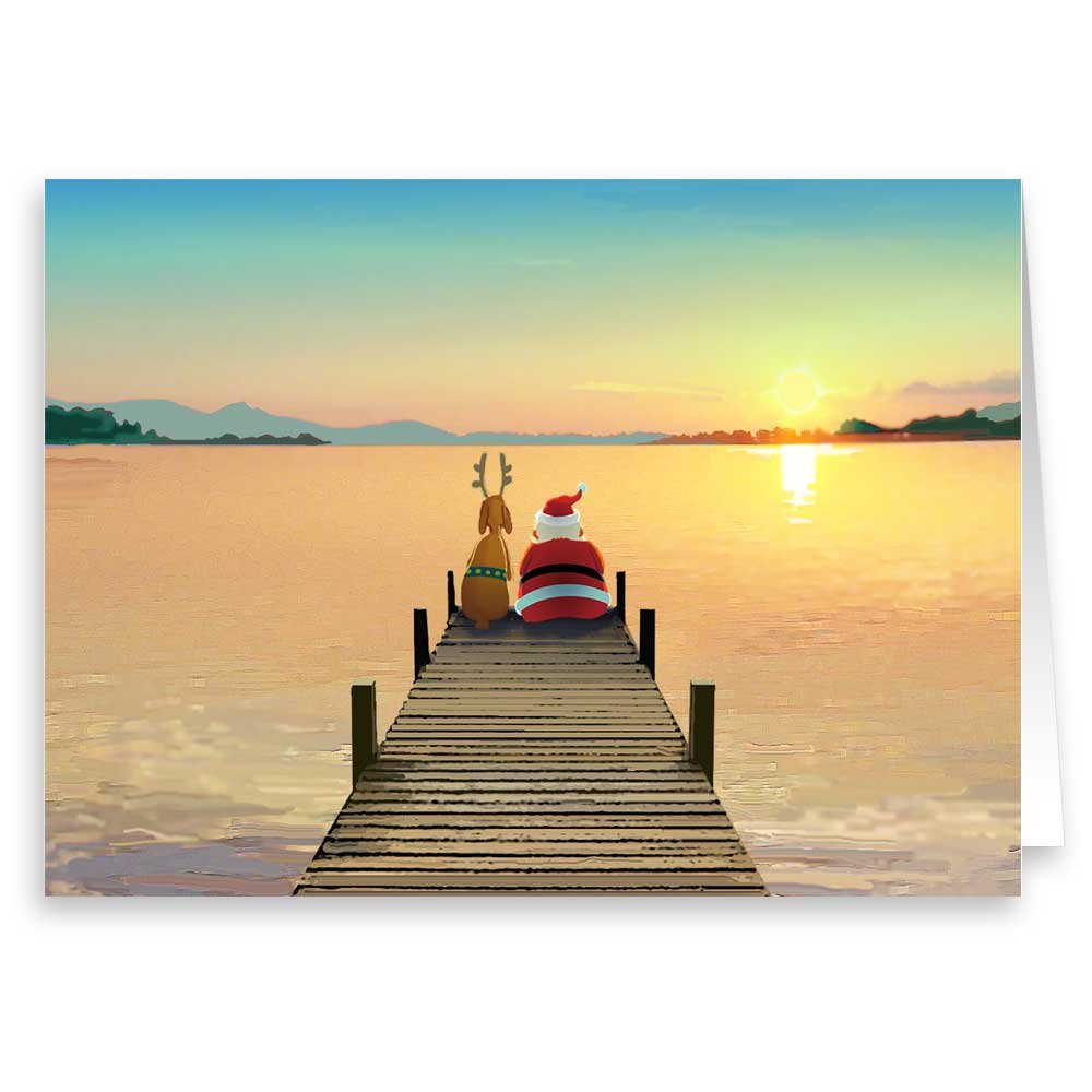 Stonehouse Collection | Dock Sunset Christmas Card | 18 Boxed Holiday Cards and Envelopes | USA Made | Boating, Beach, Nautical