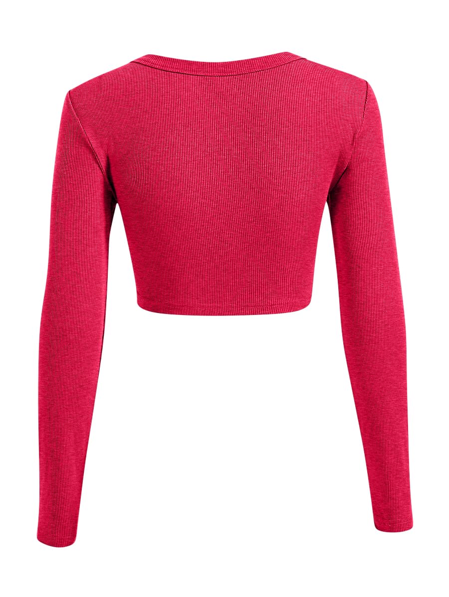 Sweet Hearts Long Sleeve Crop Tops for Women- Ribbed Cute Cropped Top Square Neck Casual Basic Shirt Made in USA