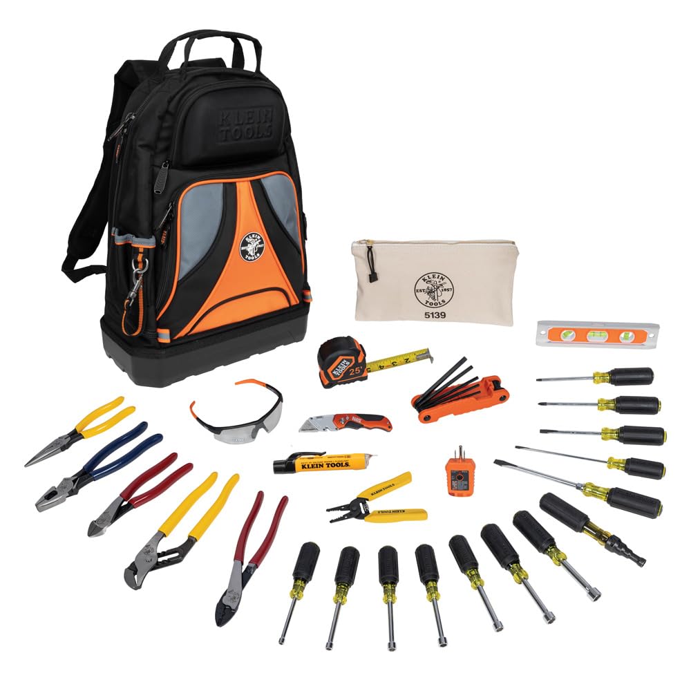 Klein Tools 80028 Hand Tools Kit includes Pliers, Screwdrivers, Nut Drivers, Backpack, and More Jobsite Tools, 28-Piece