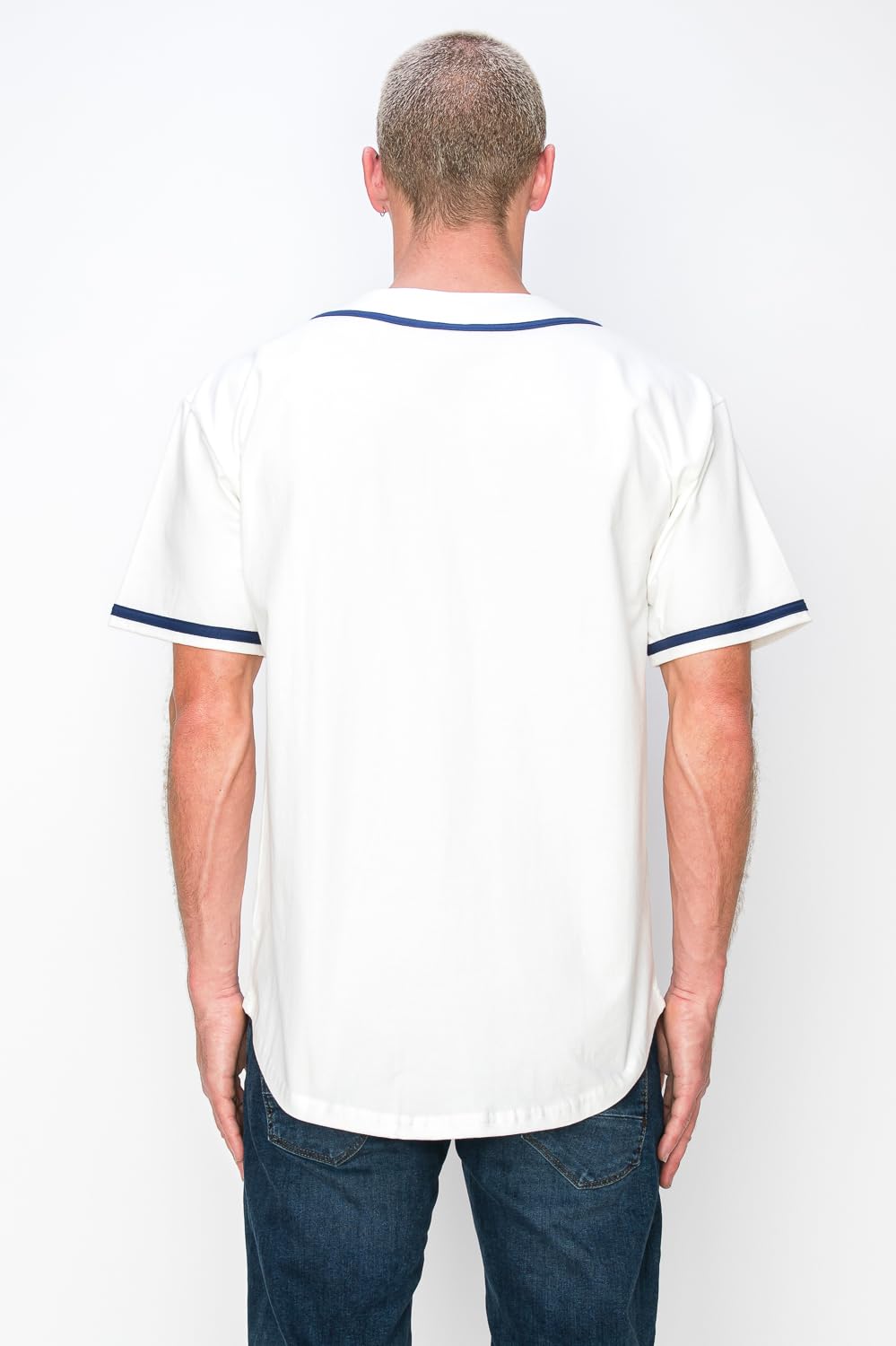 YURO-K Men's Cotton White Color Baseball Jersey with Piping/Made in Los Angeles