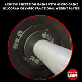 Micro Gainz Olympic Kilogram Fractional Weight Plate Set of 4 Steel Plates- (2-.25KG, 2-.50KG) Plates -Designed for Olympic Barbells, Used for Strength Training and Micro Loading, Made in USA