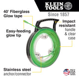Klein Tools 50550 20-Foot Glow In The Dark Fish Tape, Made in USA, Fiberglass with Nylon Tip and Stainless-Steel Connector for Fish Rod Attachments