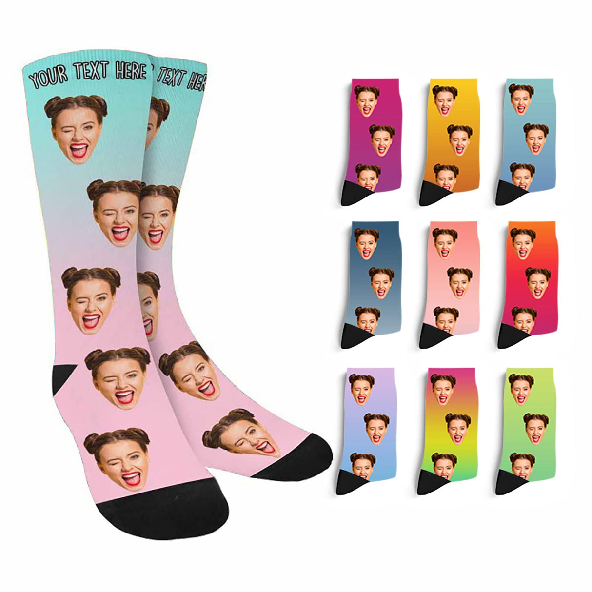 Custom Face Socks with Photo Novelty Crew Socks, Personalized Red Hearts Unisex Crew Sock Gifts for Men Women Made in USA