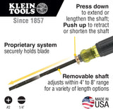 Klein Tools 32751 Screwdriver with Adjustable Length 4 to 8-Inch, Made in USA, #2 Phillips Tip and 1/4-Inch Slotted Tip