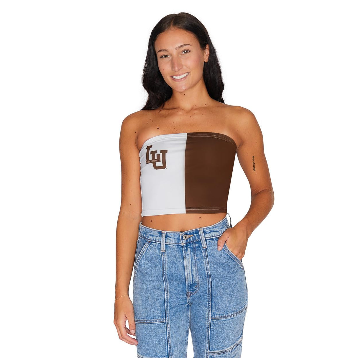 Lojobands Women's Tailgate Outfit College Two Tone Color Block Tube Top Made in USA One Size Fits Most