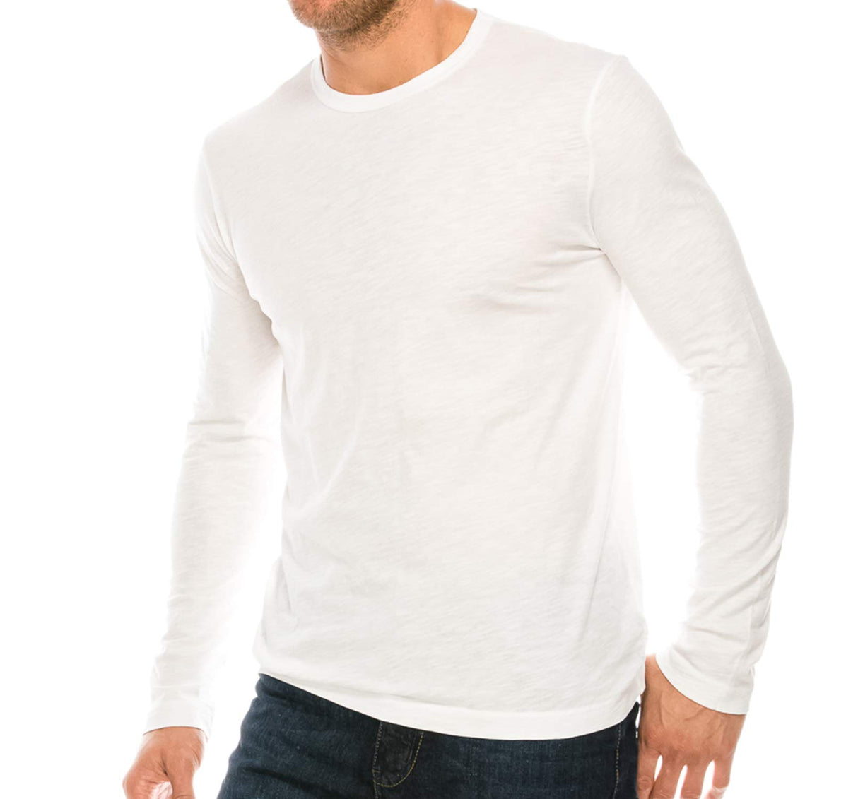 YURO-K Men's Binded Neck Premium Tri-Blend Classic Long Sleeve Crew Neck T-Shirt S-XX Large